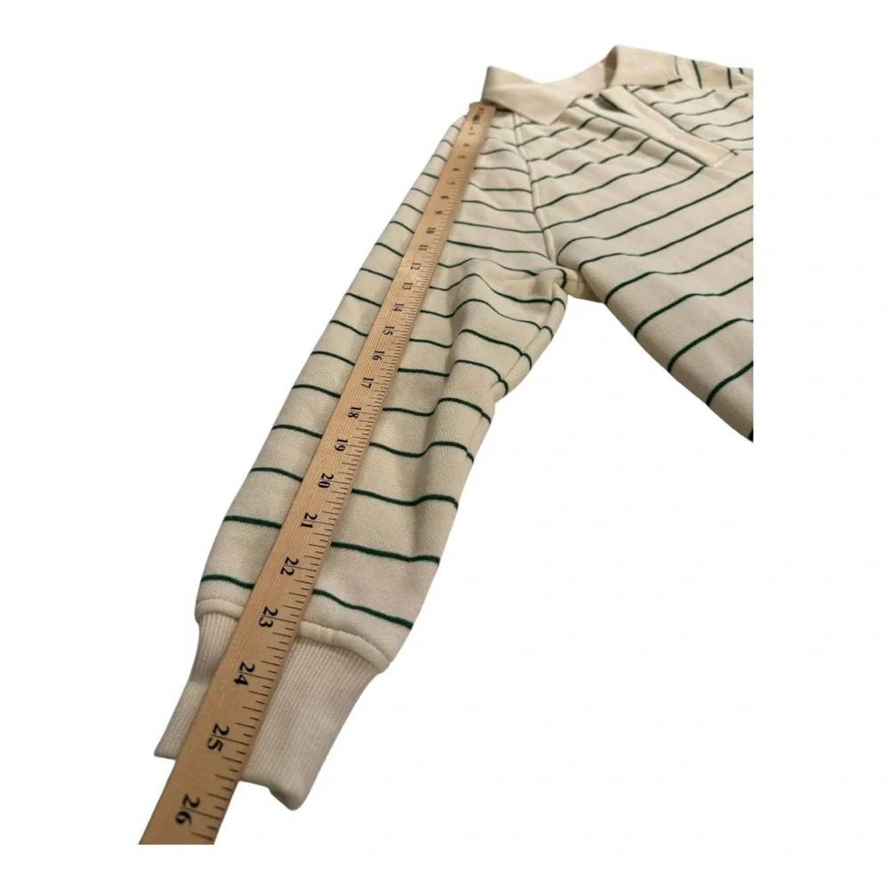 Madewell Green Stripe Crop Polo Sweatshirt Betterterry Fleece Varsity NWT XXS